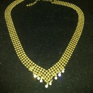 Vintage crystal dangle metal mesh choker